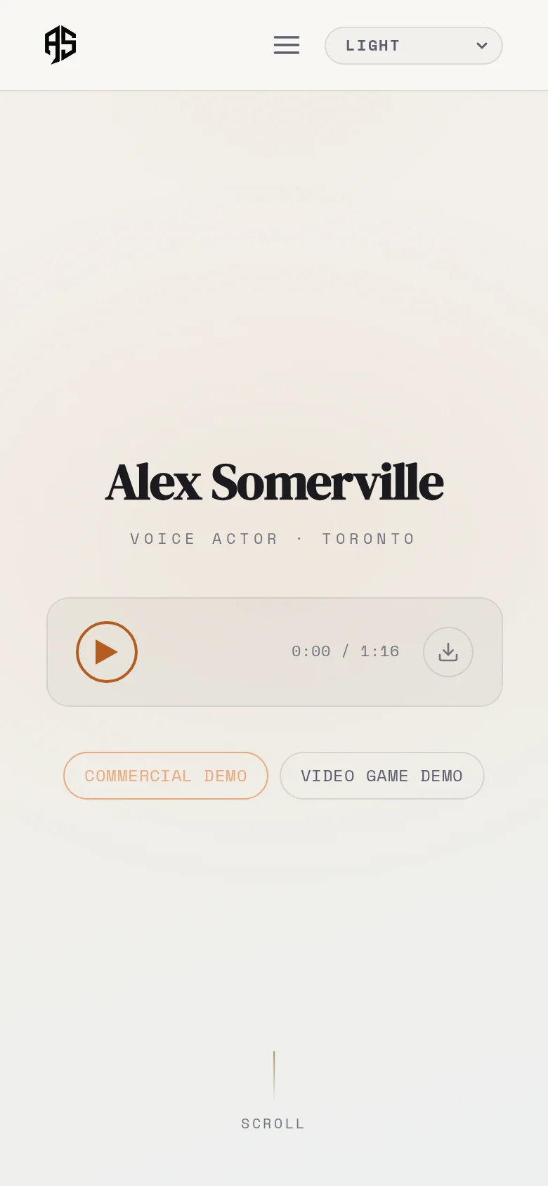 Mobile view of alexsomerville.com in Light mode