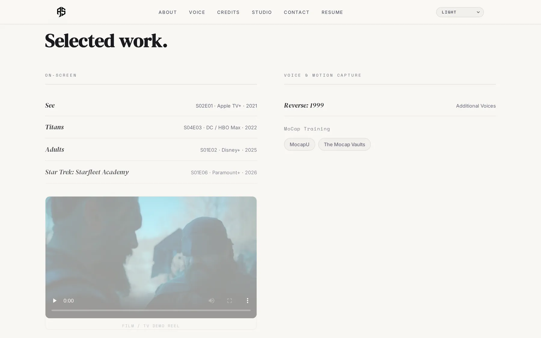 Selected work section of alexsomerville.com in Light mode
